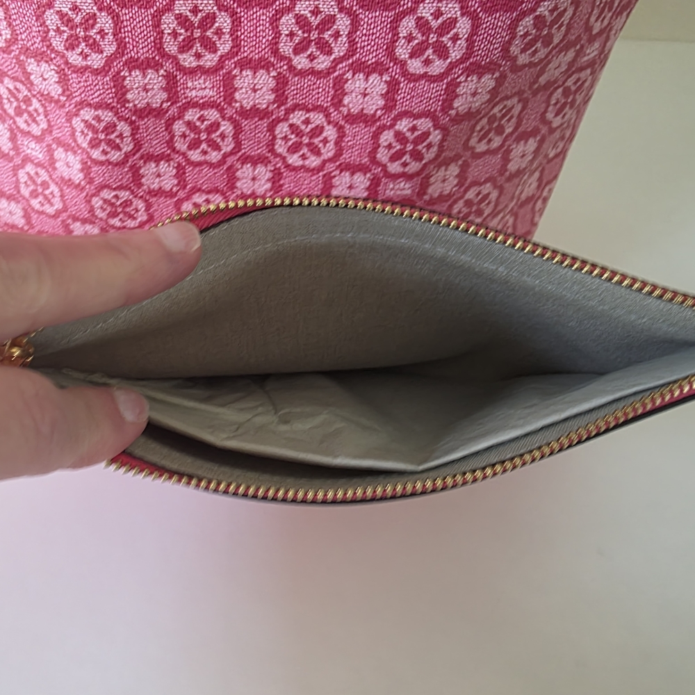 Kate Spade Raspberry Pink Spade Flower Monogram XL Canvas Tote + Pouch- NWOT - Picture 13 of 16